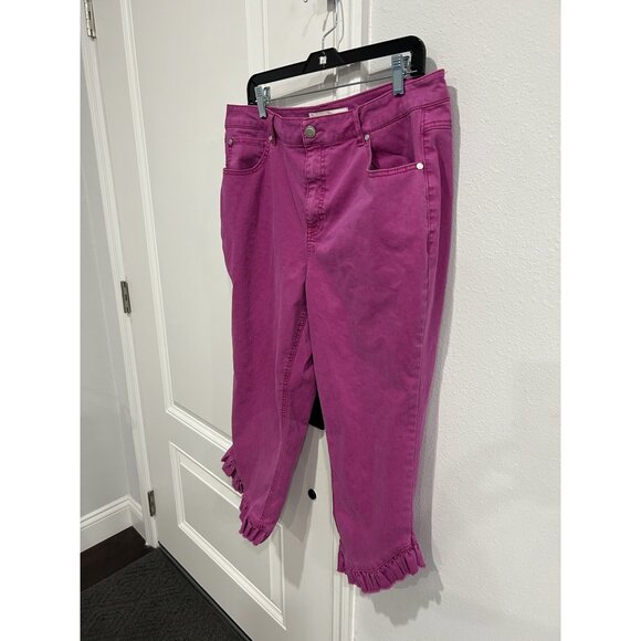 Cato Est 1946 Denim High Rise Ruffle Hem Capri Jeans Pink Sz 16 Barbie Core - Picture 3 of 10